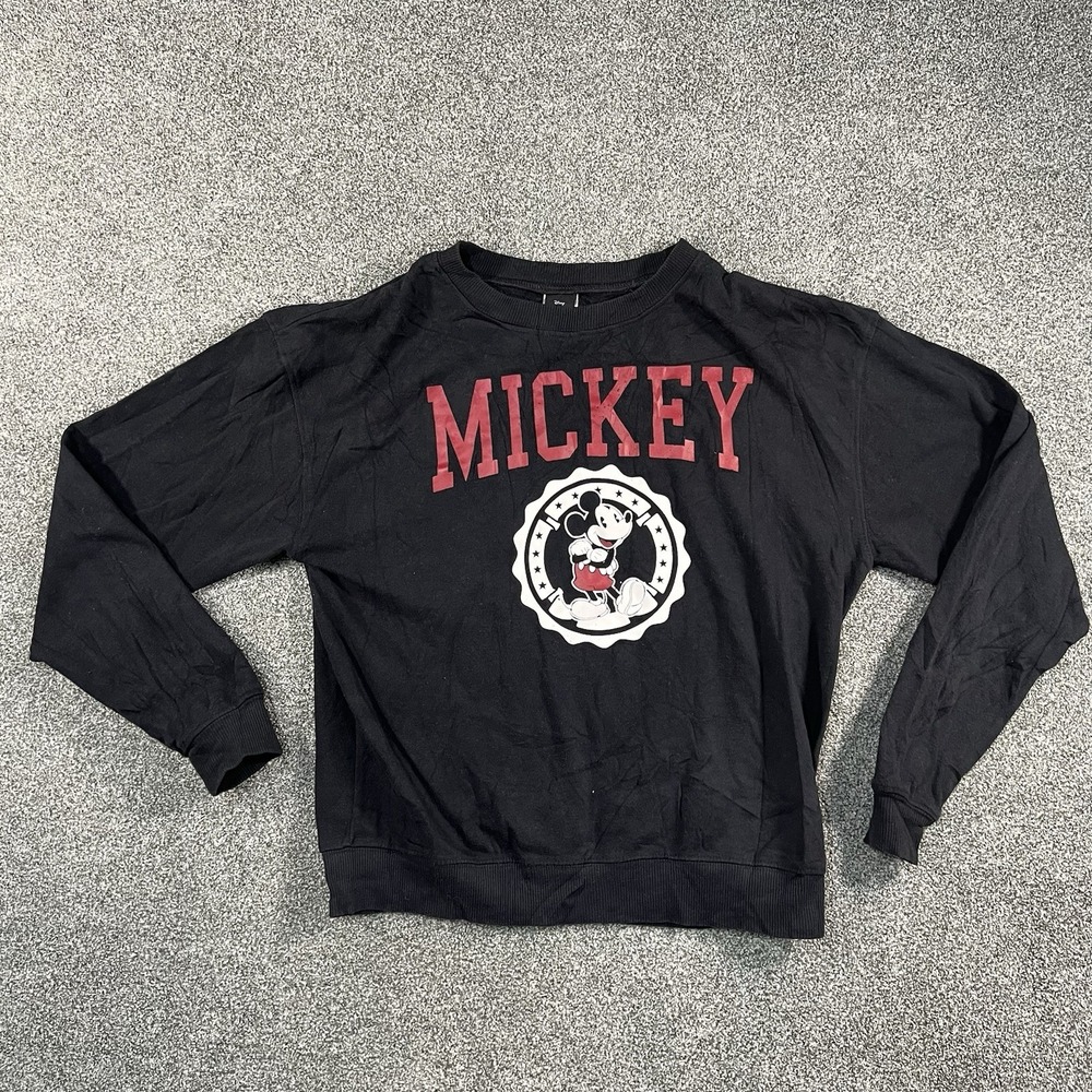 Disney Mickey Mouse Mens Small Black Crewneck Sweatshirt Collegiate JT25450